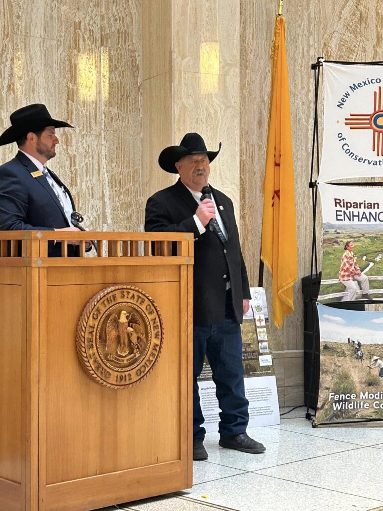 Jack Chatfield speaking at a podium in the New Mexico State Capitol
